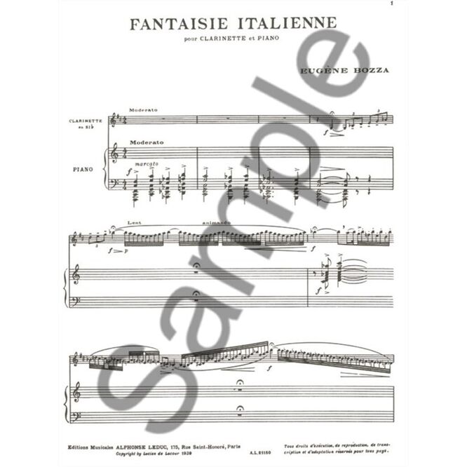 BOZZA, EUGENE.- FANTAISIE ITALIENNE SAMPLE