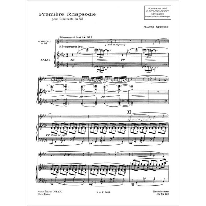 DEBUSSY, CLAUDE.-  PREMIERE RHAPSODIE CLARINETTE ET PIANO SAMPLE