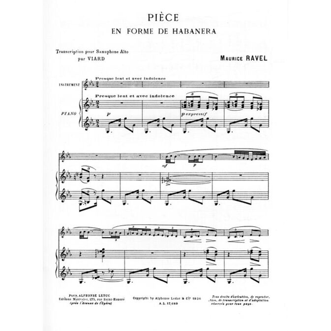 RAVEL, MAURICE.- PIECE EN FORME DE HABANERA SAMPLE