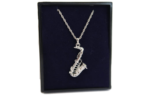 Pendentif Saxophone 3D Argent avec etui