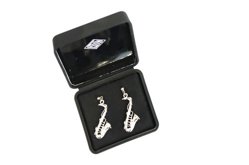 Boucles doreilles Saxophone Argents 3D avec etui