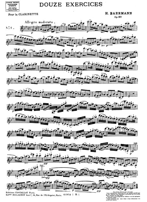 BAERMANN, HEINRICH.- 12 EXERCISES AMUSANTS  OP.30 SAMPLE 1