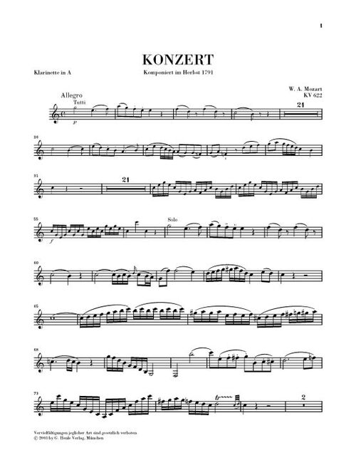 MOZART, W.A.-CONCERTO CLARINETTE LA MAJEUR KV.622 URTEXT SAMPLE