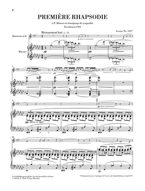 DEBUSSY, CLAUDE.- PREMIRE RHAPSODIE ET PETITE PICE URTEXT SAMPLE