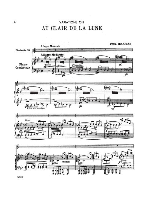 JEANJEAN, PAUL.- VARIATIONS ON AU CLAIR DE LA LUNE SAMPLE