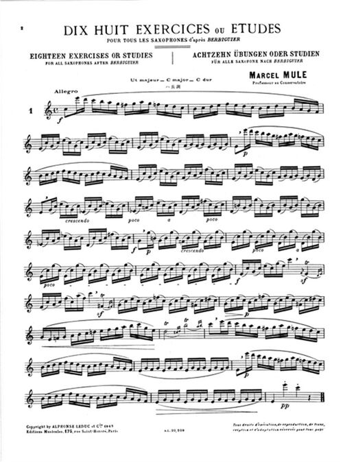 MULE, MARCEL.- DIX HUIT EXERCISES OU ETUDES DAPRES BERBIGUIER (18) SAMPLE