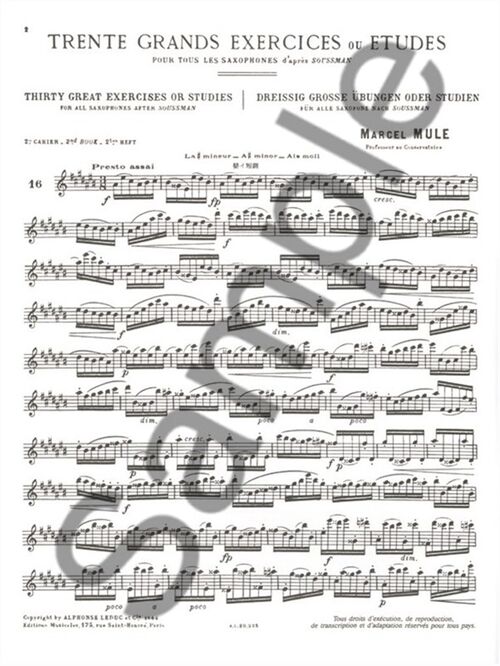 MULE, MARCEL.- 30 GRANDS EXERCISES OU ETUDES DAPRES SOUSSMANN VOL.2 SAMPLE