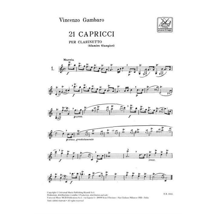 GAMBARO, VINCENZO.- 21 CAPRICES SAMPLE